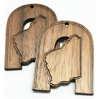 2 x Large Arc - WA Map Pendant Set  - Walnut  Western  40mm  -  Country Style