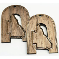2 x Large Arc - QLD Map Pendant Set  - Walnut  Western  40mm  -  Country Style