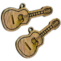 2 x Guitar Pendants  -  Wood  45mm Large Earring or Pendant Charms