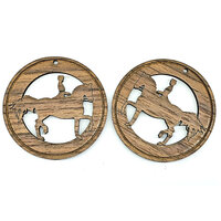 2 x Large Round - Dressage Cut Out Pendant Set - Walnut Horse 50mm