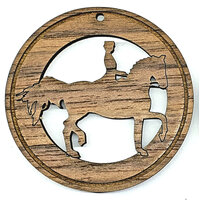 2 x Large Round - Dressage Cut Out Pendant Set - Walnut Horse 50mm  -  Country Style