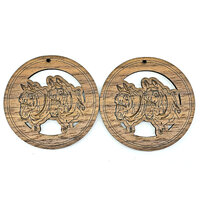 2 x Large Round - Draft Horses Cut Out Pendant Set - Walnut Horse 50mm