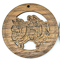 2 x Large Round - Draft Horses Cut Out Pendant Set - Walnut Horse 50mm  -  Country Style
