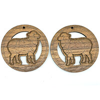 2 x Large Round - Sheep Cut Out Pendant Set - Walnut Farm Life 50mm
