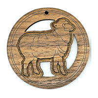2 x Large Round - Sheep Cut Out Pendant Set - Walnut Farm Life 50mm  -  Country Style