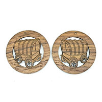 2 x Large Round - Wagon Cut Out Pendant Set - Walnut - Western 50mm