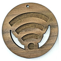 2 x Large Round - Wifi  Cut Out Pendant Set - Walnut Technology Signs 50mm -  Country Style
