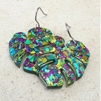 Very Pretty Monstera in Peacock Colours on Hypo-Allergenic French Earwires